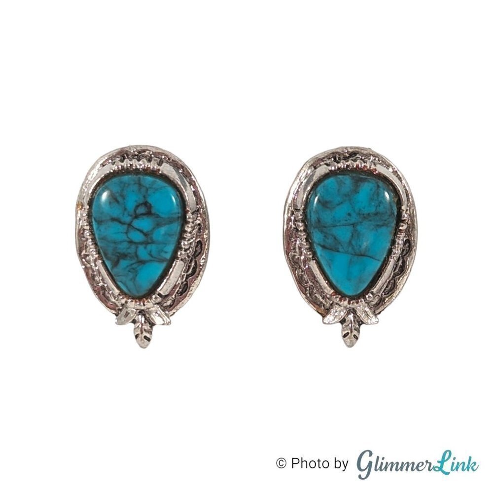 Vintage Art By Arthur Pepper Faux Turquoise Southwestern Style Clip On Earrings